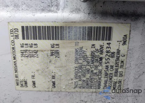 2010 Nissan Altima 2.5 S from USA, damaged, VIN 1N4AL2AP5AN552834